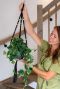 Suspension de plantes en corde noire, pot de fleurs